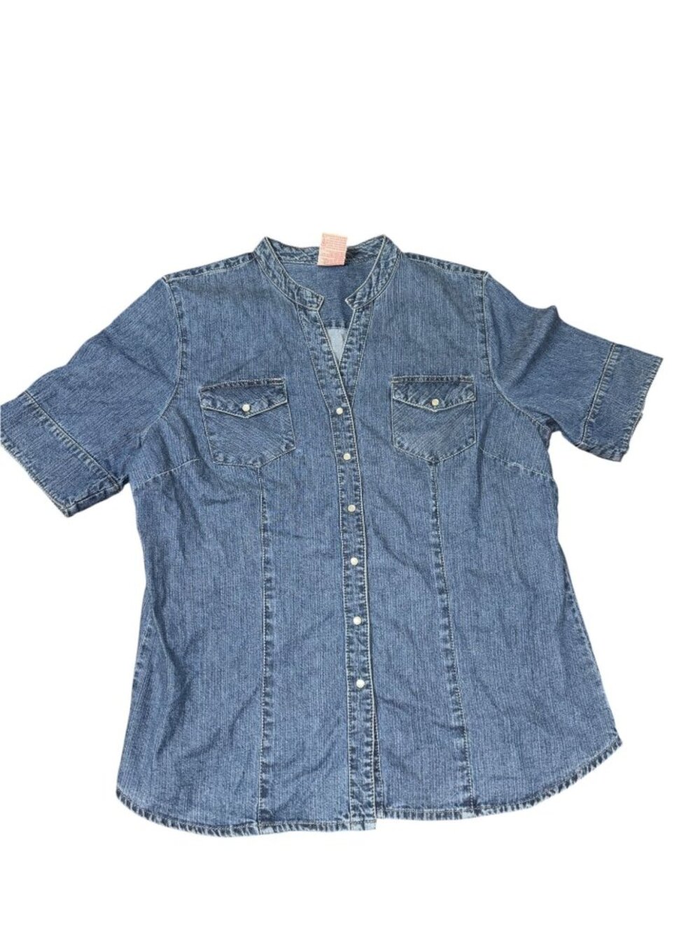 Vintage  Faded Glory Large Pearl Snap Chambray Blouse Ladies - Picture 2 of 8